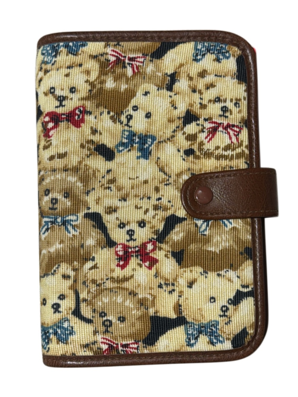 Beige Teddy Bear Pattern Personal Planner Agenda Wallet with Brown Trim